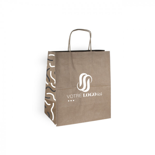 Bolsa de la compra personalizada en papel kraft 26 + 20 x 30 cm - Asas retorcidas - Impresión en hasta 3 colores