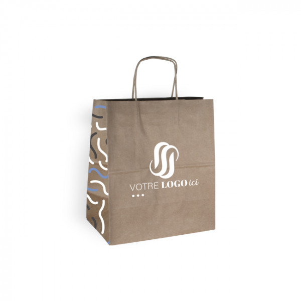 Bolsa de la compra personalizada en papel kraft 26 + 20 x 30 cm - Asas retorcidas - Impresión en hasta 3 colores