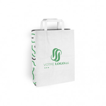 Bolsa de la compra personalizada de papel blanco 26 + 10 x 35 cm - Asas planas - Impresión hasta en 3 colores