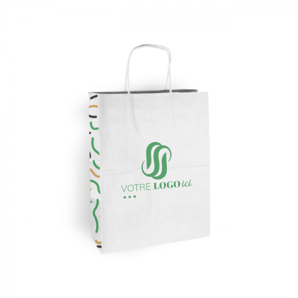 Bolsa de la compra personalizada de papel blanco 26 + 10 x 35 cm - Asas retorcidas - Impresión en hasta 3 colores