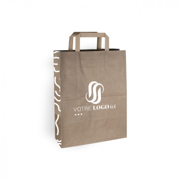 Bolsa de la compra personalizada en papel kraft 26 + 10 x 35 cm - Asas planas - Impresión en hasta 3 colores