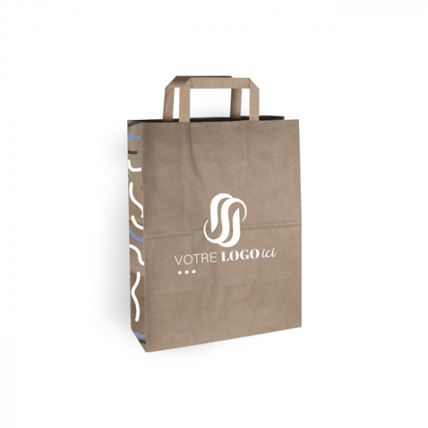 Bolsa de la compra personalizada en papel kraft 26 + 10 x 35 cm - Asas planas - Impresión en hasta 3 colores