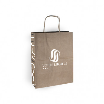 Bolsa de la compra personalizada en papel kraft 26 + 10 x 35 cm - Asas retorcidas - Impresión en hasta 3 colores