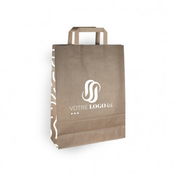 Bolsa de la compra personalizada en papel kraft 32 + 12 x 41 cm - Asas planas - Impresión en hasta 3 colores