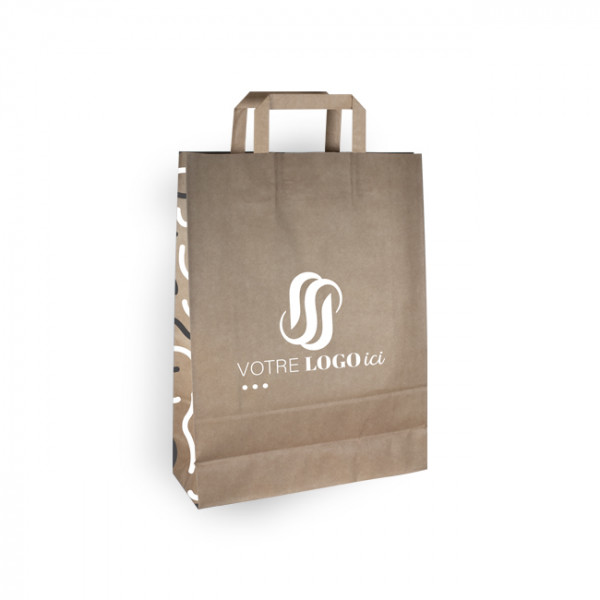 Bolsa de la compra personalizada en papel kraft 32 + 12 x 41 cm - Asas planas - Impresión hasta 3 colores