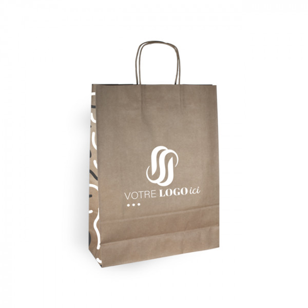 Bolsa de la compra personalizada en papel kraft 32 + 12 x 41 cm - Asas retorcidas - Impresión en hasta 3 colores