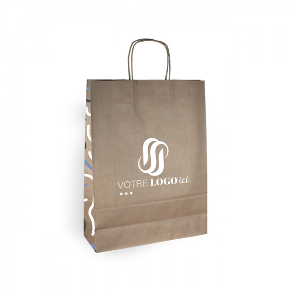 Bolsa de la compra personalizada en papel kraft 32 + 12 x 41 cm - Asas retorcidas - Impresión en hasta 3 colores