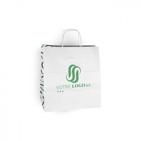 Bolsa de la compra personalizada de papel blanco 32 + 22 x 29 cm - Asas retorcidas - Impresión en hasta 3 colores