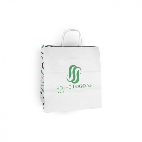 Bolsa de la compra personalizada de papel blanco 32 + 22 x 29 cm - Asas retorcidas - Impresión en hasta 3 colores