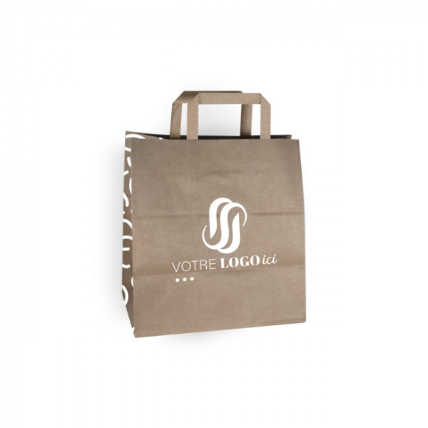 Bolsa de la compra personalizada en papel kraft 32 + 22 x 29 cm - Asas planas - Impresión en hasta 3 colores