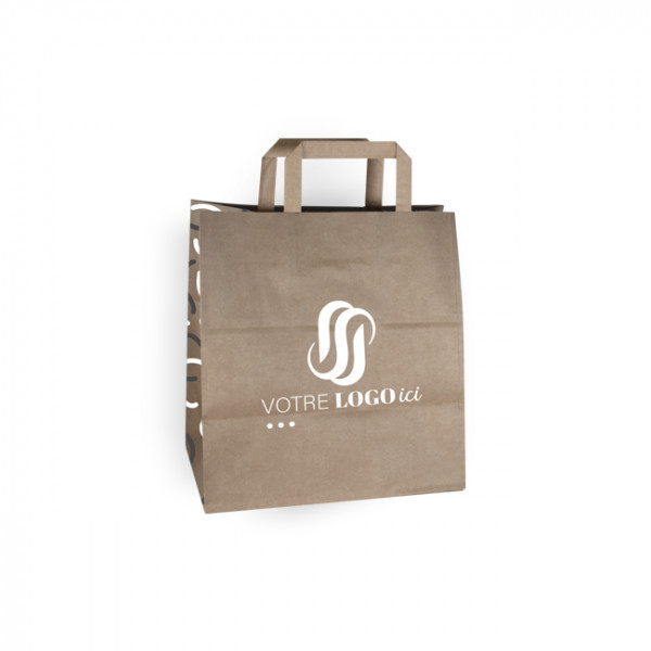 Bolsa de la compra personalizada en papel kraft 32 + 22 x 29 cm - Asas planas - Impresión en hasta 3 colores