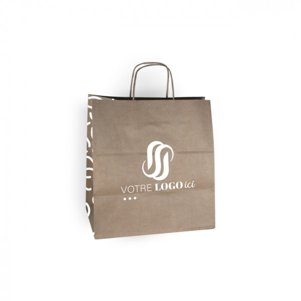 Bolsa de la compra personalizada en papel kraft 32 + 22 x 29 cm - Asas retorcidas - Impresión hasta en 3 colores