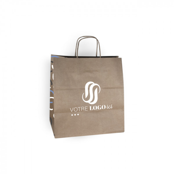 Bolsa de la compra personalizada en papel kraft 32 + 22 x 29 cm - Asas retorcidas - Impresión hasta en 3 colores