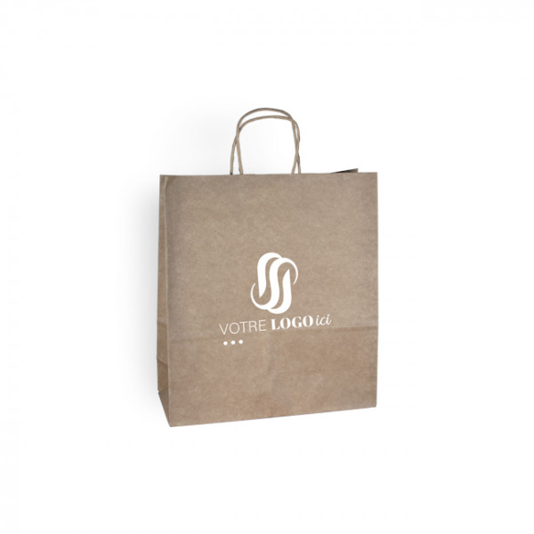 Bolsa de la compra personalizada en papel kraft 24 + 11 x 32 cm - Asas trenzadas - Impresión en 1 color o cuatricromía