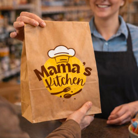 Bolsa kraft personalizada para llevar: restaurante, comida rápida, catering