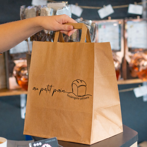 Bolsas de papel personalizadas con asas planas para panadería para llevar