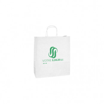 Bolsa de la compra de papel personalizada 21 + 9 x 22 cm - Asas retorcidas - Impresión hasta 2 colores - Blanca