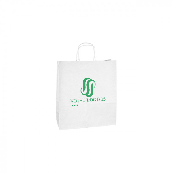 Bolsa de papel personalizada 24 + 10 x 32 cm - Asas retorcidas - Impresión hasta 3 colores - Blanca