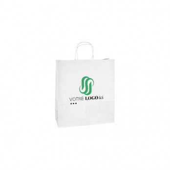 Bolsa de la compra de papel personalizada 21 + 9 x 22 cm - Asas retorcidas - Impresión hasta 2 colores - Blanca