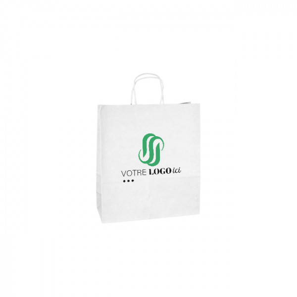 Bolsa de papel personalizada 24 + 10 x 32 cm - Asas retorcidas - Impresión hasta 3 colores - Blanca