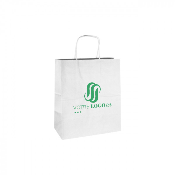 Bolsa de la compra personalizada de papel blanco 26 + 14 x 30 cm - Asas retorcidas - Impresión en hasta 3 colores