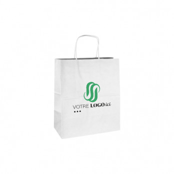 Bolsa de la compra personalizada de papel blanco 27 + 16 x 28 cm - Asas retorcidas - Impresión hasta en 2 colores