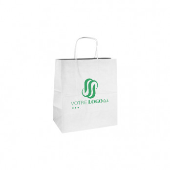 Bolsa de la compra personalizada de papel blanco 27 + 16 x 31 cm - Asas retorcidas - Impresión hasta en 2 colores