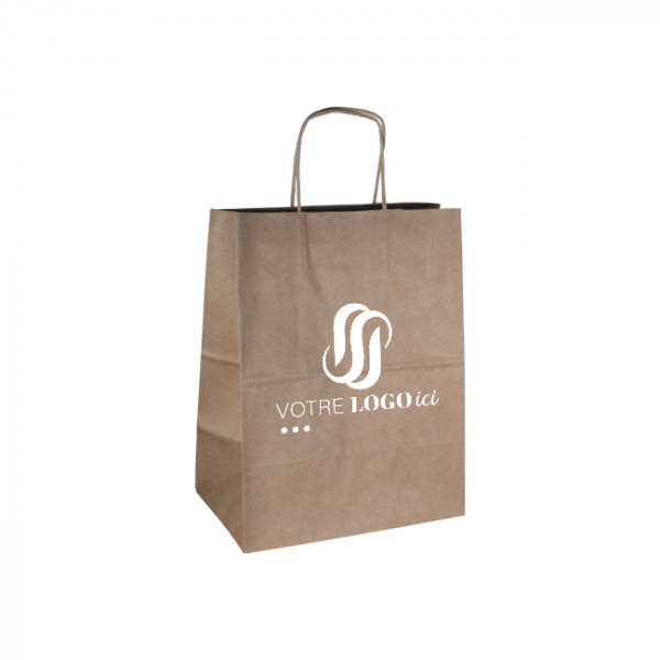 Bolsa de la compra personalizada en papel kraft 26 + 20 x 30 cm - Asas retorcidas - Impresión en hasta 3 colores