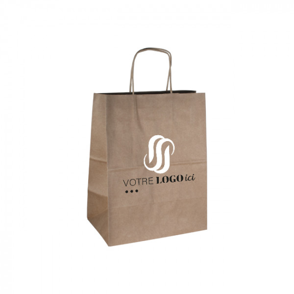 Bolsa de la compra personalizada en papel kraft 26 + 20 x 30 cm - Asas retorcidas - Impresión en hasta 3 colores