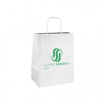 Bolsa de la compra personalizada de papel blanco 32 + 20 x 31 cm - Asas retorcidas - Impresión hasta en 2 colores