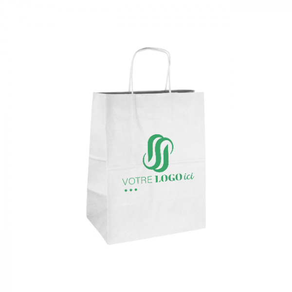 Bolsa de la compra personalizada de papel blanco 26 + 20 x 30 cm - Asas retorcidas - Impresión en hasta 3 colores