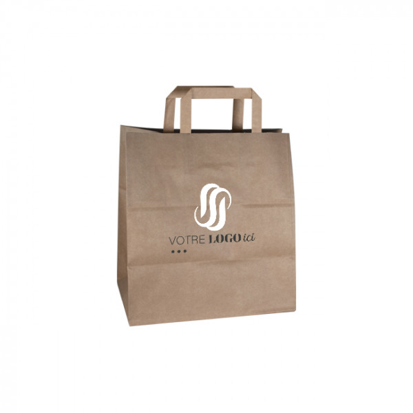 Bolsa de la compra personalizada en papel kraft 32 + 22 x 29 cm - Asas planas - Impresión en hasta 3 colores