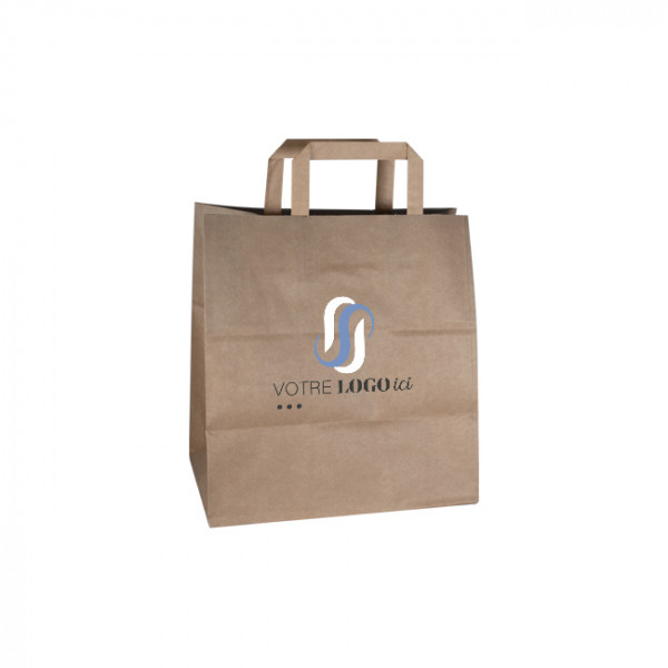 Bolsa de la compra personalizada en papel kraft 32 + 22 x 29 cm - Asas planas - Impresión hasta en 3 colores