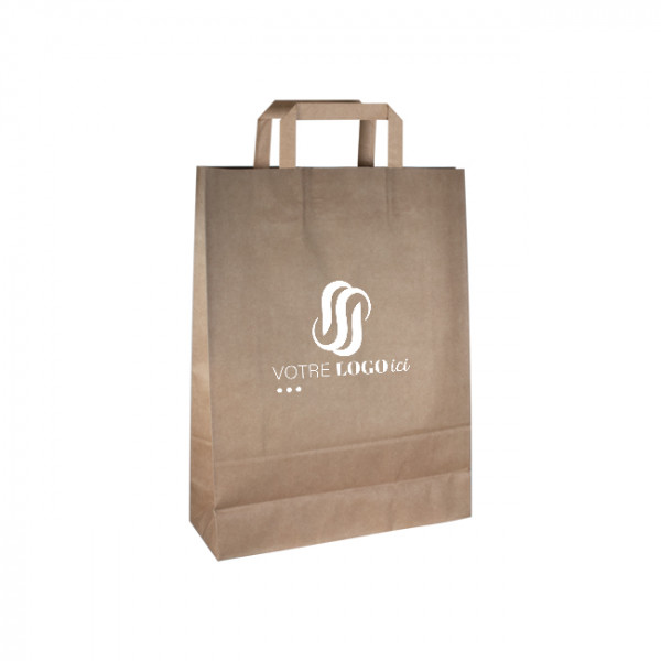 Bolsa de la compra personalizada en papel kraft 32 + 12 x 41 cm - Asas planas - Impresión en hasta 3 colores