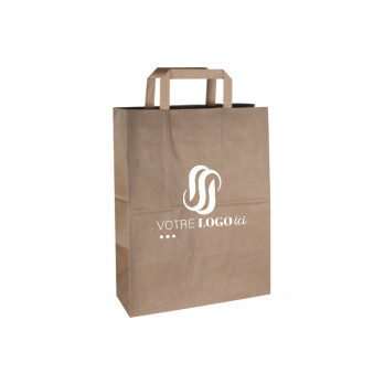 Bolsa de la compra personalizada en papel kraft 26 + 20 x 28 cm - Asas planas - Impresión en hasta 3 colores