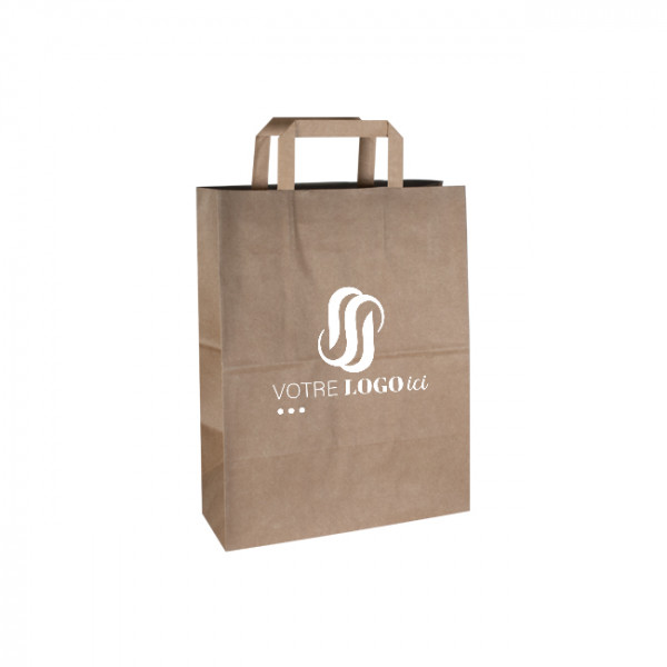 Bolsa de la compra personalizada en papel kraft 26 + 10 x 35 cm - Asas planas - Impresión en hasta 3 colores