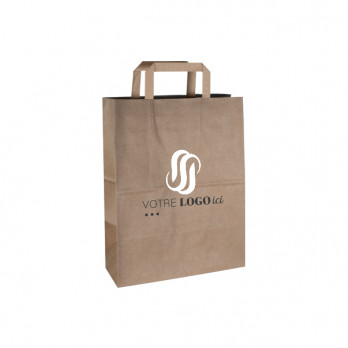 Bolsa de la compra personalizada en papel kraft 26 + 20 x 28 cm - Asas planas - Impresión en hasta 3 colores