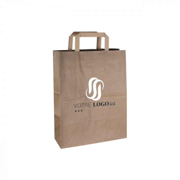 Bolsa de la compra personalizada en papel kraft 26 + 10 x 35 cm - Asas planas - Impresión en hasta 3 colores