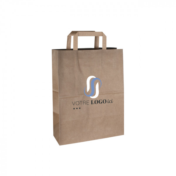 Bolsa de la compra personalizada en papel kraft 26 + 10 x 35 cm - Asas planas - Impresión en hasta 3 colores