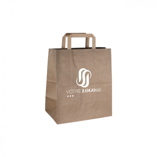 Bolsa de la compra personalizada en papel kraft 26 + 20 x 30 cm - Asas planas - Impresión en hasta 3 colores