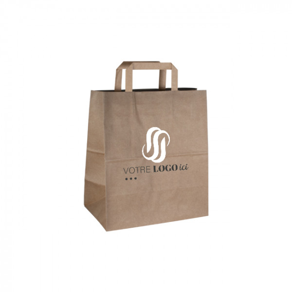 Bolsa de la compra personalizada en papel kraft 26 + 20 x 30 cm - Asas planas - Impresión en hasta 3 colores