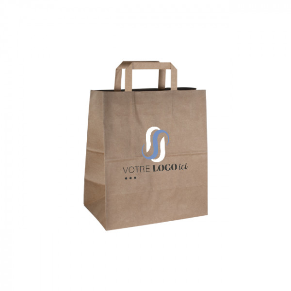 Bolsa de la compra personalizada en papel kraft 26 + 20 x 30 cm - Asas planas - Impresión en hasta 3 colores