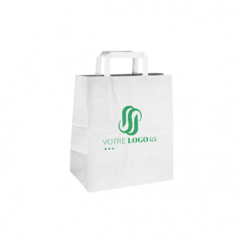 Bolsa de la compra personalizada de papel blanco 26 + 17 x 28 cm - Asas planas - Impresa hasta en 3 colores