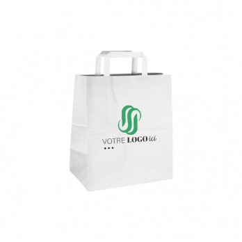 Bolsa de la compra personalizada de papel blanco 26 + 17 x 28 cm - Asas planas - Impresa hasta en 3 colores