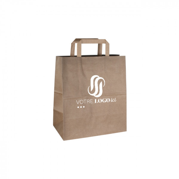 Bolsa de la compra personalizada en papel kraft 26 + 17 x 28 cm - Asas planas - Impresión en hasta 3 colores