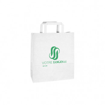 Bolsa de papel blanca personalizada 22 + 10 x 28 cm - Asas planas - Impresión hasta 3 colores