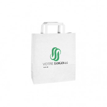 Bolsa de papel blanca personalizada 22 + 10 x 28 cm - Asas planas - Impresión hasta 3 colores