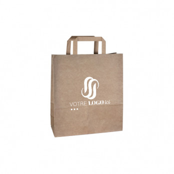 Bolsa de la compra personalizada en papel kraft 22 + 10 x 28 cm - Asas planas - Impresión en hasta 3 colores