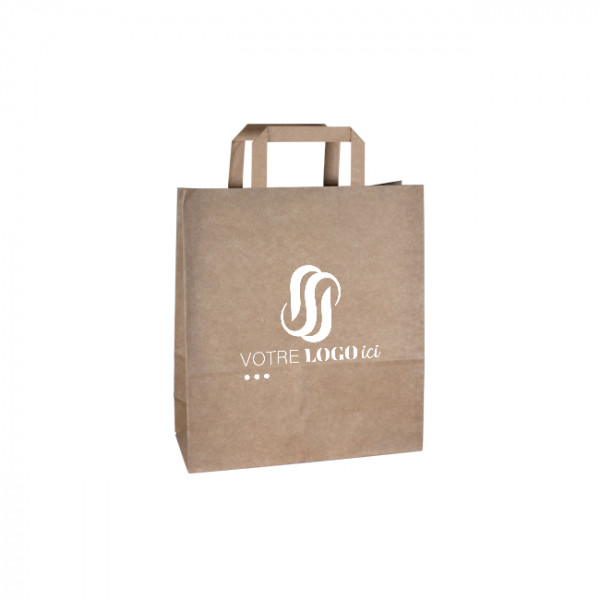 Bolsa de la compra personalizada en papel kraft 24 + 10 x 32 cm - Asas planas - Impresión en hasta 3 colores