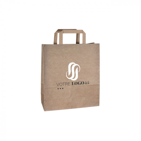 Bolsa de la compra personalizada en papel kraft 24 + 10 x 32 cm - Asas planas - Impresión en hasta 3 colores